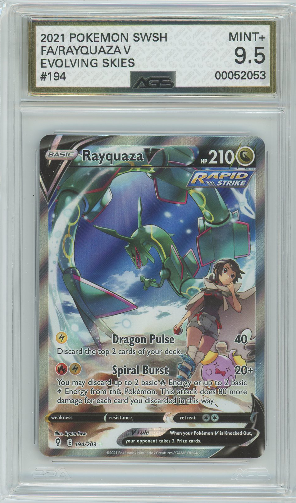 AGS (MINT+ 9.5) Rayquaza V #194 - Evolving Skies (#00052053) Pokemon Plug AGS (MINT+ 9.5) Rayquaza V #194 - Evolving Skies (#00052053) Pokemon Plug