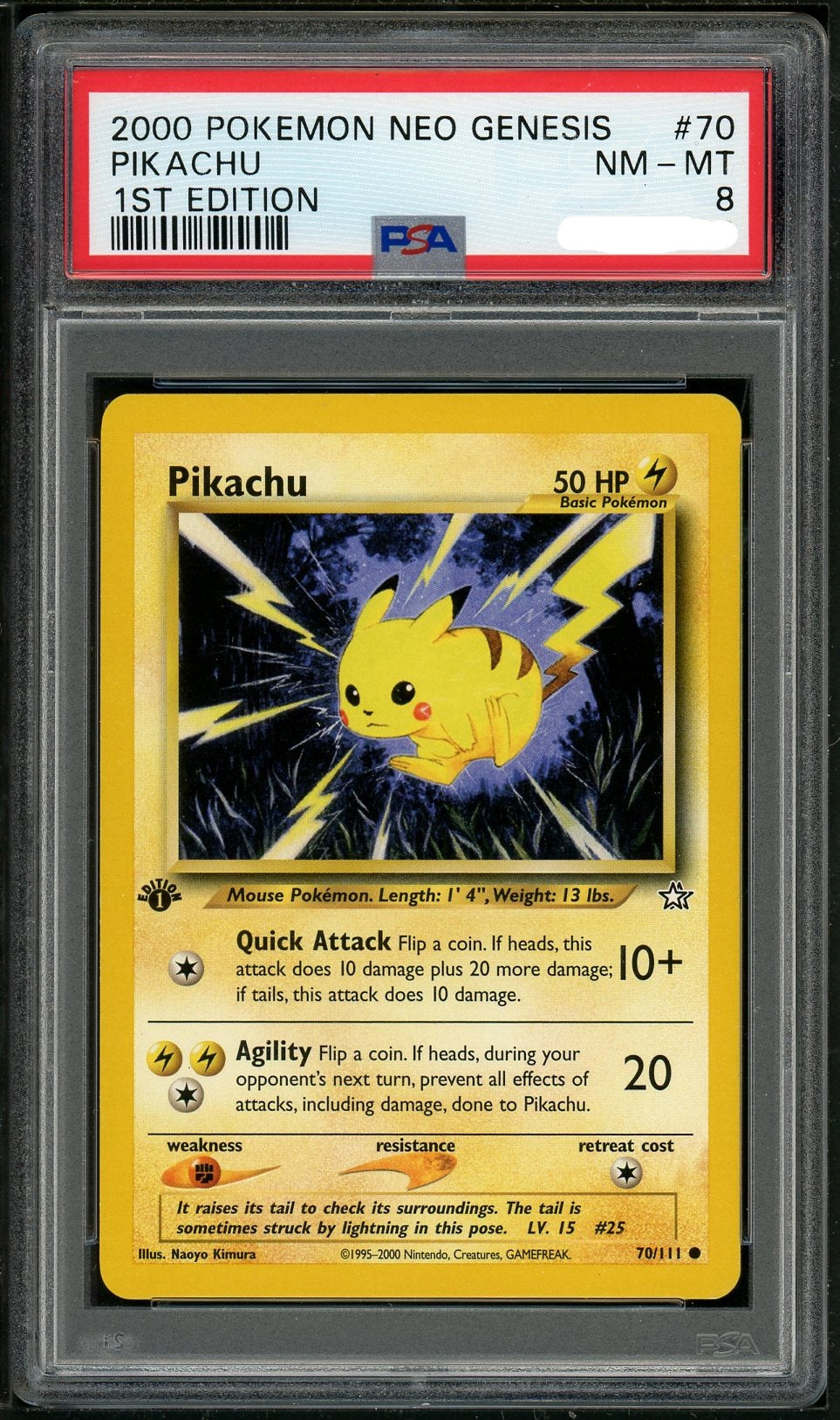 PSA (NM-MT 8) Pikachu #70 - Pokemon Neo Genesis 1st Edition Pokemon Plug PSA (NM-MT 8) Pikachu #70 - Pokemon Neo Genesis 1st Edition Pokemon Plug
