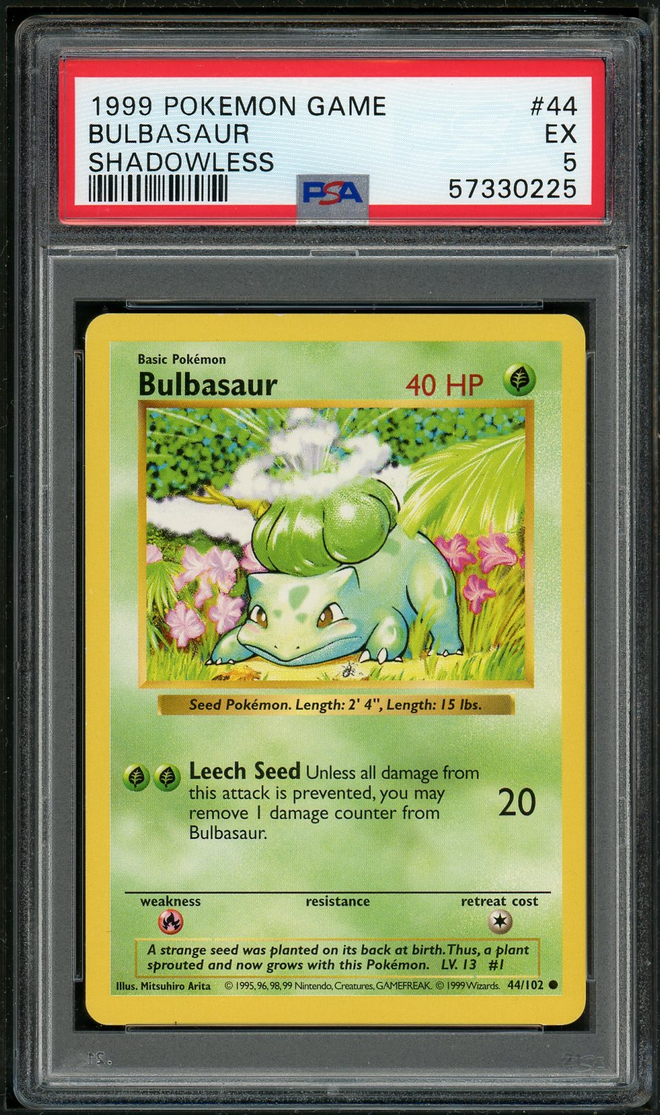 bulbasaur pokemon card 1995 PSA (EX 5) Bulbasaur (Shadowless) #44