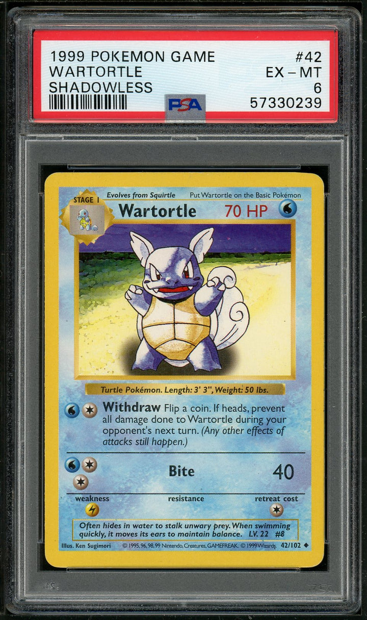 PSA (EX-MT 6) Wartortle (Shadowless) #42 - Pokemon Game (#57330239)