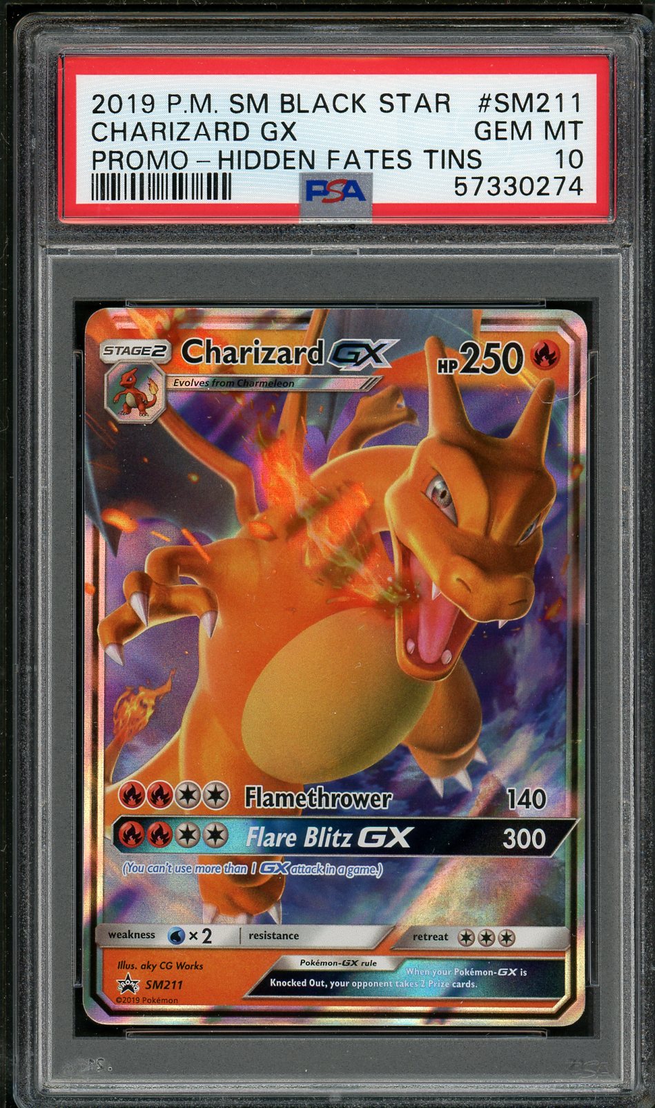 PSA (Gem MT 10) Charizard Gx #Sm211