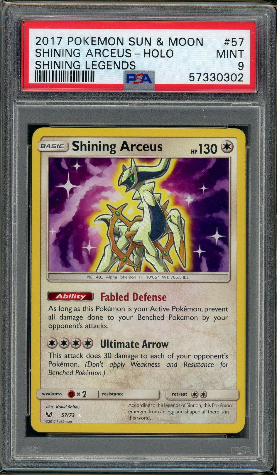 PSA (MINT 9) Shining Arceus-holo #57 - Pokemon Sun & Moon Shining Lege Pokemon Plug PSA (MINT 9) Shining Arceus-holo #57 - Pokemon Sun & Moon Shining Lege Pokemon Plug