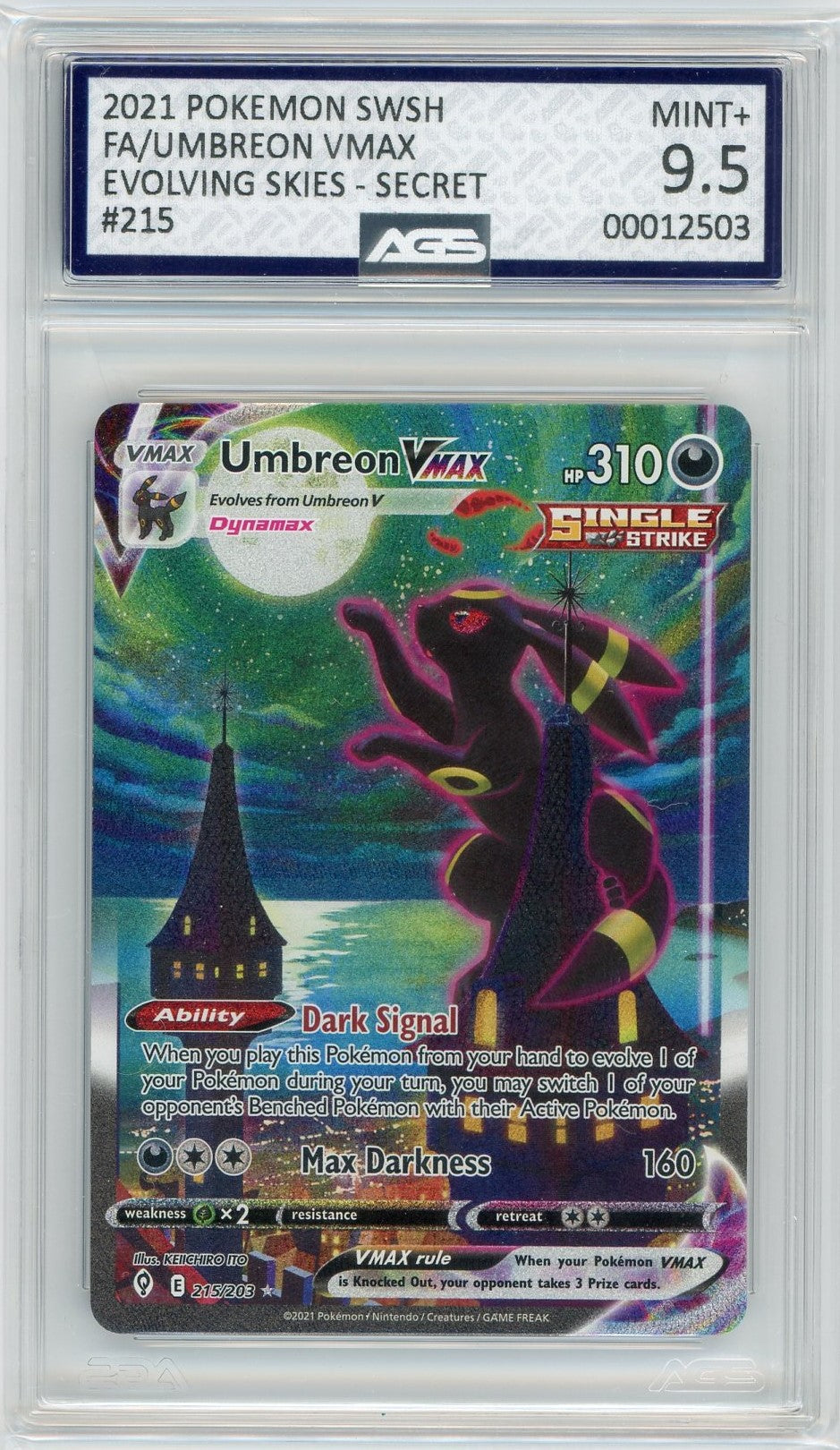 pokemon tcg evolving skies 095 203 umbreon vmax card AGS (MINT+ 9.5) Umbreon VMAX #215