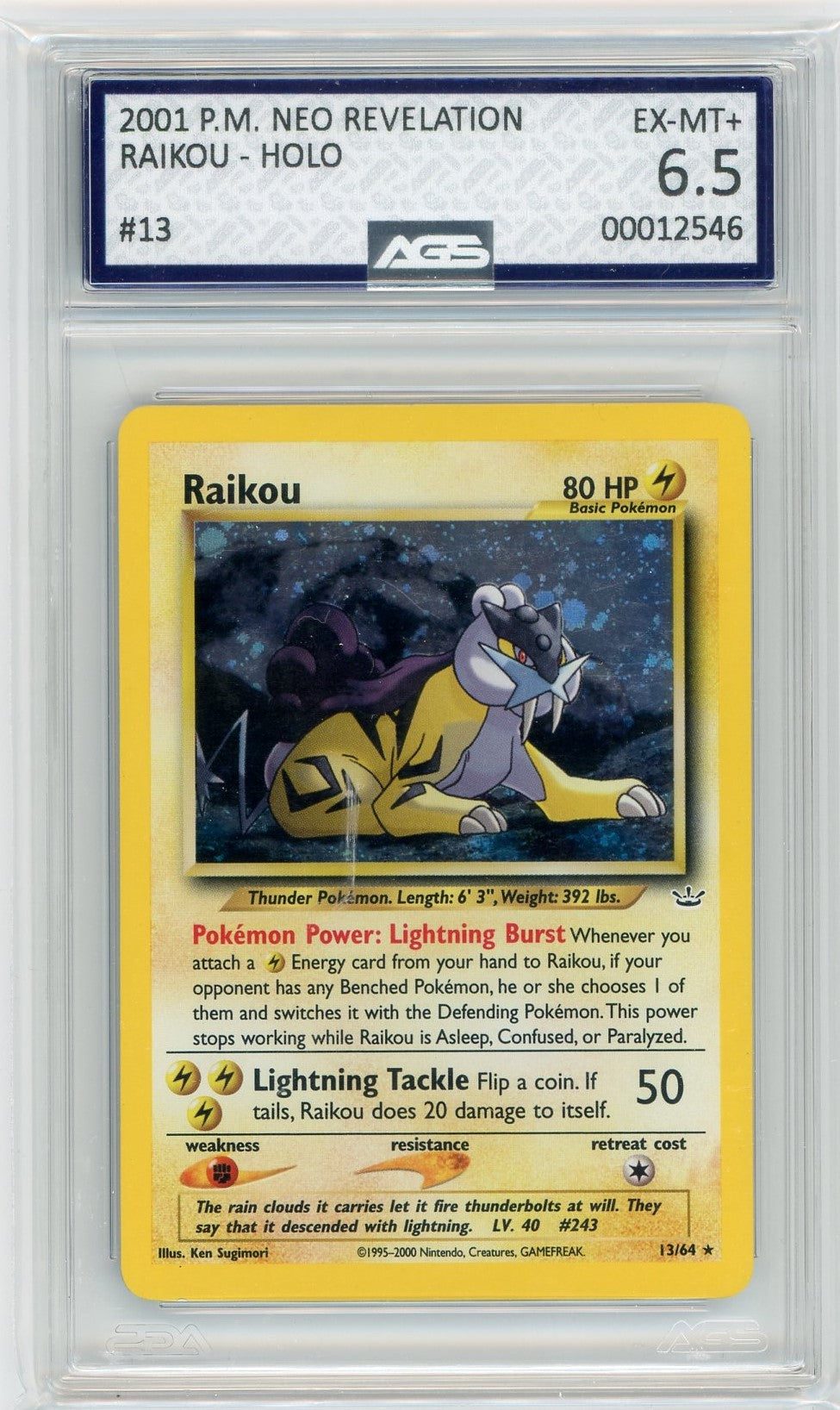 AGS (EX-MT+ 6.5) Raikou #13 - Neo Revelation (#00012546) Pokemon Plug AGS (EX-MT+ 6.5) Raikou #13 - Neo Revelation (#00012546) Pokemon Plug