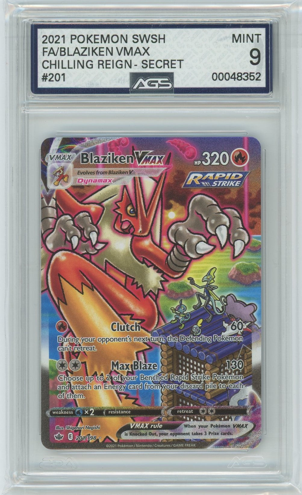 AGS (MINT 9) Blaziken VMAX #201 - Chilling Reign (#00048352) Pokemon Plug AGS (MINT 9) Blaziken VMAX #201 - Chilling Reign (#00048352) Pokemon Plug