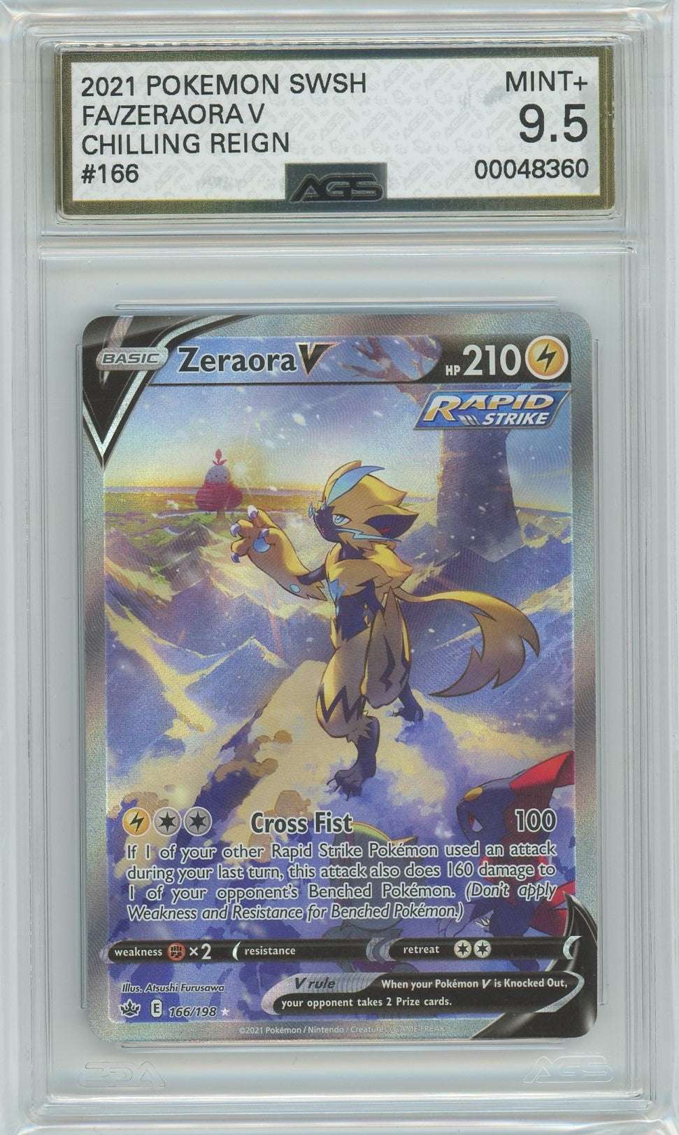 AGS (MINT+ 9.5) Zeraora V #166 - Chilling Reign (#00048360) Pokemon Plug AGS (MINT+ 9.5) Zeraora V #166 - Chilling Reign (#00048360) Pokemon Plug