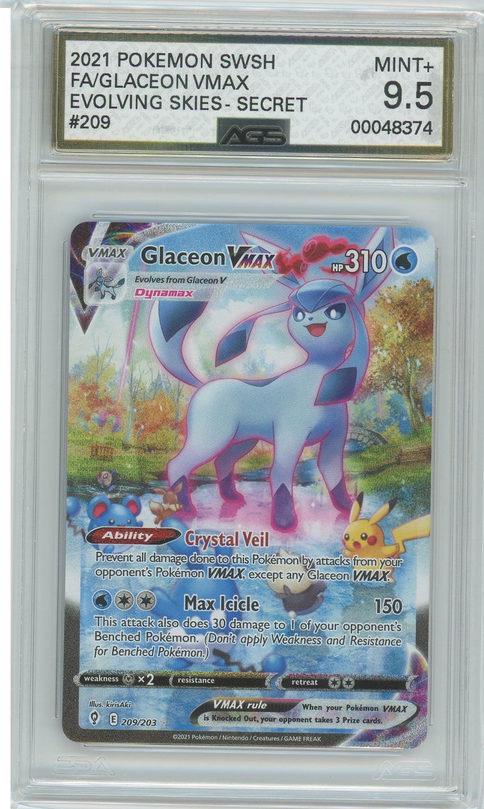 AGS (MINT+ 9.5) Glaceon VMAX #209 - Evolving Skies (#00048374) Pokemon Plug AGS (MINT+ 9.5) Glaceon VMAX #209 - Evolving Skies (#00048374) Pokemon Plug