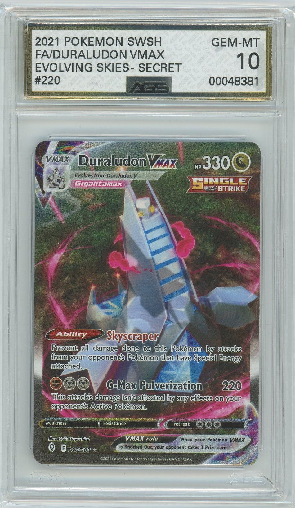 AGS (GEM-MT 10) Duraludon VMAX #220 - Evolving Skies (#00048381) Pokemon Plug AGS (GEM-MT 10) Duraludon VMAX #220 - Evolving Skies (#00048381) Pokemon Plug