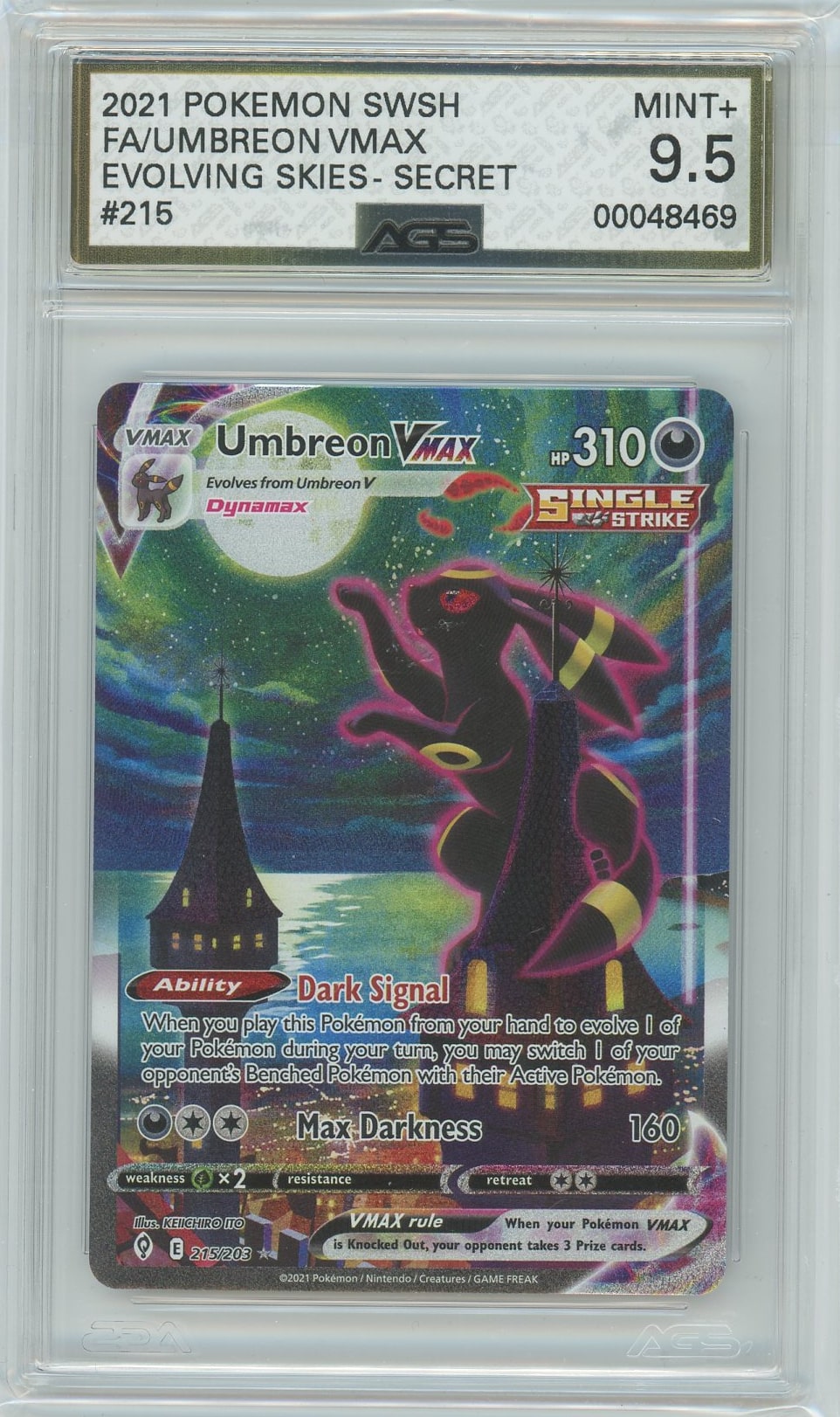 AGS (MINT+ 9.5) Umbreon VMAX #215 - Evolving Skies (#00048469) Pokemon Plug AGS (MINT+ 9.5) Umbreon VMAX #215 - Evolving Skies (#00048469) Pokemon Plug