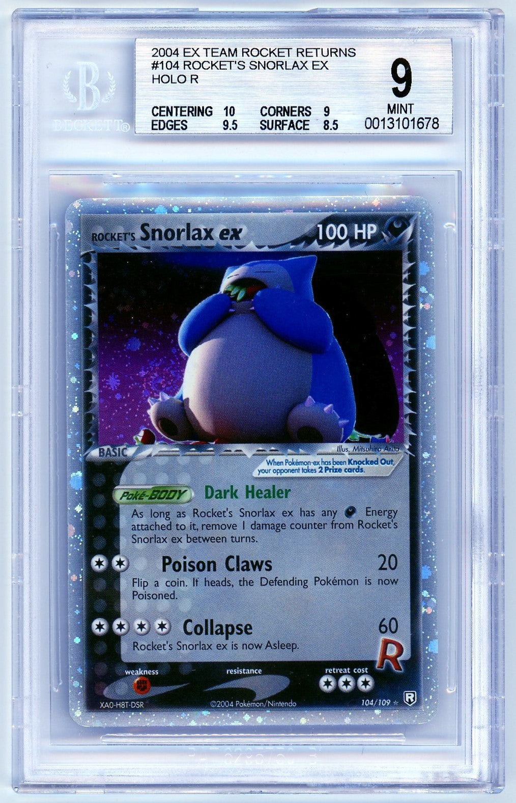 BGS 9 (MINT) Rocket's Snorlax ex Holo R - 2004 Pokemon Ex Team Rocket Pokemon Plug BGS 9 (MINT) Rocket's Snorlax ex Holo R - 2004 Pokemon Ex Team Rocket Pokemon Plug