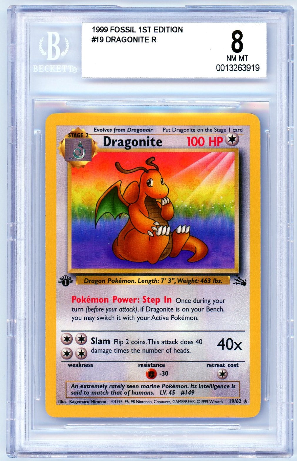 BGS 8 (NM-MT) Dragonite - 1999 Pokemon Fossil 1st Edition (#0013263919 Pokemon Plug BGS 8 (NM-MT) Dragonite - 1999 Pokemon Fossil 1st Edition (#0013263919 Pokemon Plug