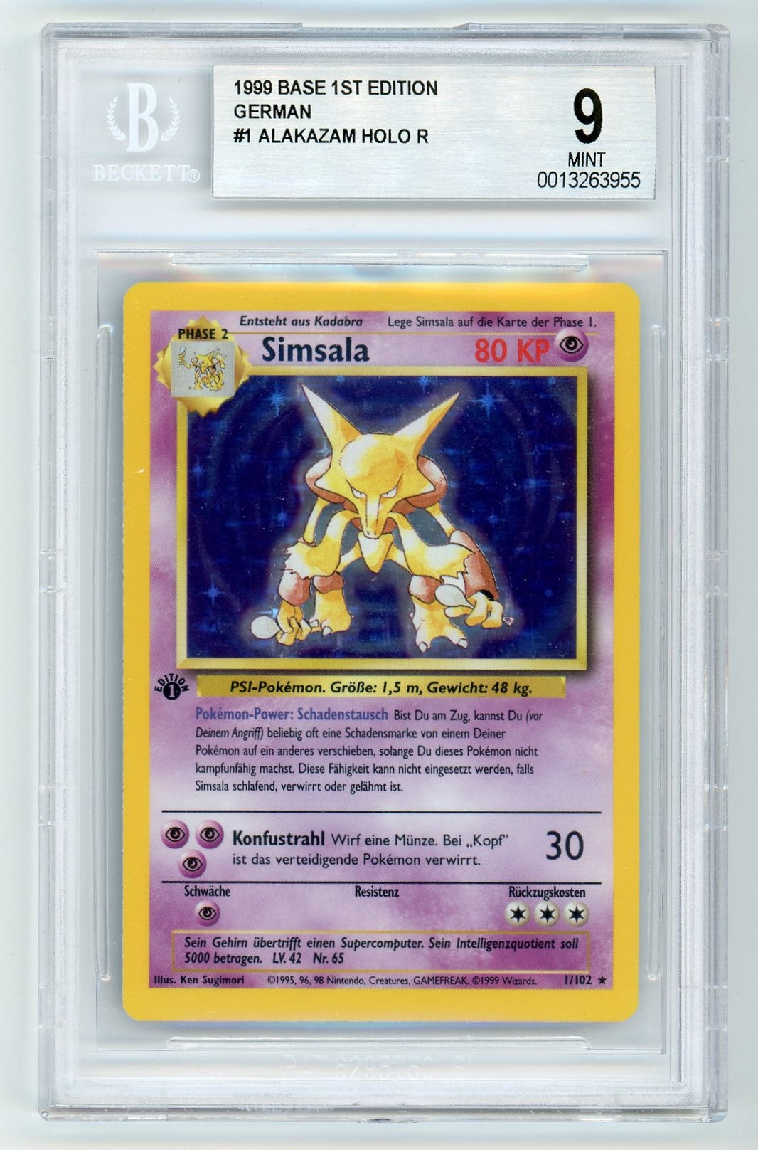 BGS 9 (MINT) Alakazam Holo - 1999 Pokemon Base 1st Edition (German) (# BGS 9 (MINT) Alakazam Holo - 1999 Pokemon Base 1st Edition (German) (#