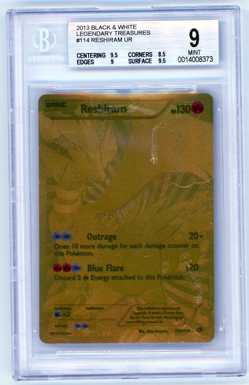BGS 9 (MINT) Reshiram Full Art - 2013 Pokemon Black And White Legendar Pokemon Plug BGS 9 (MINT) Reshiram Full Art - 2013 Pokemon Black And White Legendar Pokemon Plug