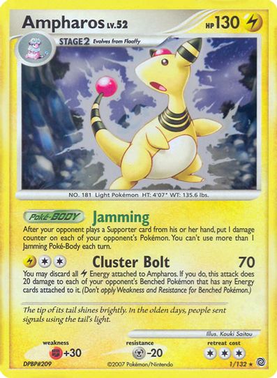pokemon card ampharos TCG: ex Battle Deck (Ready-to-Play 60-Card Deck) : Toys & Games Colorless Searchlight Tail (90+) Your opponent reveals their hand Ampharos 1/132 (DP Secret Wonders)