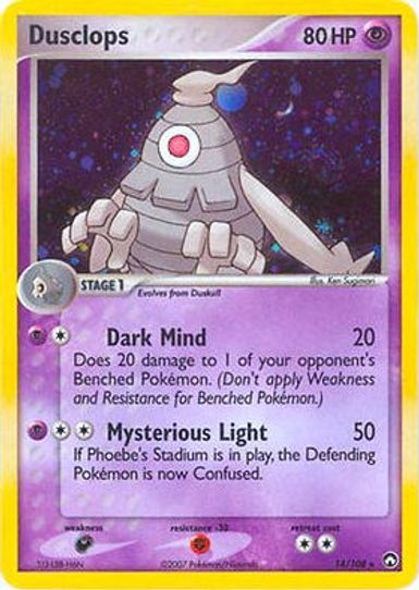 dusclops pokemon card TCG - Power Keepers Holographic 14/108 Colorless Psychic Shield (50) Prevent all effects of attacks Dusclops (069/064) PokeGuard
