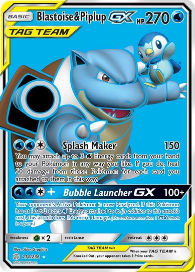 Blastoise & Piplup GX (Full Art) (214/236) [Sun & Moon: Cosmic Eclipse Pokemon Plug Blastoise & Piplup GX (Full Art) (214/236) [Sun & Moon: Cosmic Eclipse Pokemon Plug