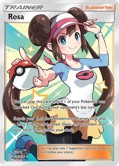 pokemon sun and moon full art cards Pokemon Sun and Moon Cosmic Eclipse Rosa Full Art Trainer 236/236 Gold Metal Card