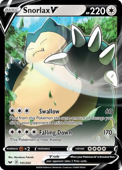 pokemon set with 202 cards 009/202 Dhelmise V | Rare Holo V Card | Sword & Shield (Base Set) Card Number / Rarity Snorlax V (141/202) [Sword &