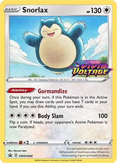 Snorlax SWSH068 (Prerelease Promo) (SWSH068) [SWSH: Sword & Shield Pro Pokemon Plug Snorlax SWSH068 (Prerelease Promo) (SWSH068) [SWSH: Sword & Shield Pro Pokemon Plug