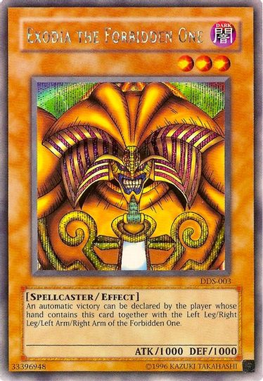 forbidden one cards yugioh Left Arm of the (Purple) Exodia Set Yugi Legendary Deck Ultra Rare YGLD 5 cards Exodia Set from YGLD Ultra Rare Exodia the Forbidden One (Dark