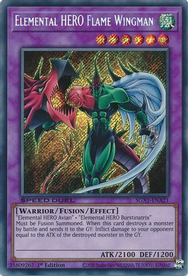 Elemental HERO Flame Wingman (Secret Rare) (SGX1-ENA21) [Speed Duel GX Pokemon Plug Elemental HERO Flame Wingman (Secret Rare) (SGX1-ENA21) [Speed Duel GX Pokemon Plug