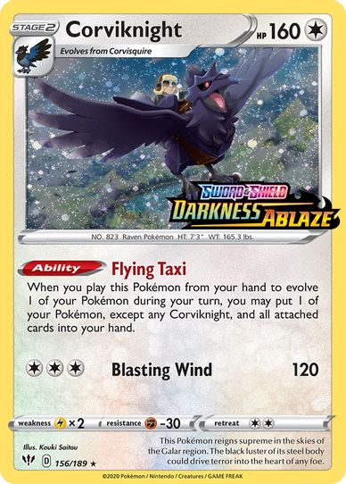 corviknight pokemon card value Corviknight (Darkness Ablaze Stamped) (156/189) [Miscellaneous Cards &