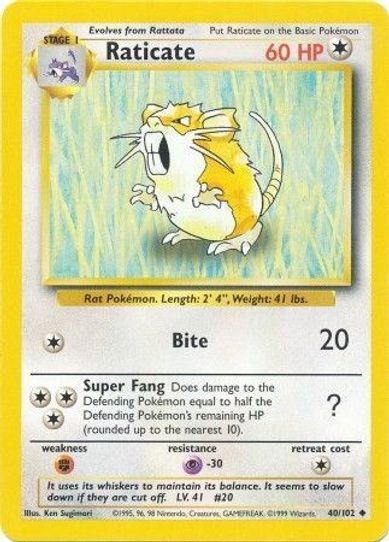 Pokemon Base Set Uncommon Raticate #40 Pokemon Base Set Uncommon Raticate #40
