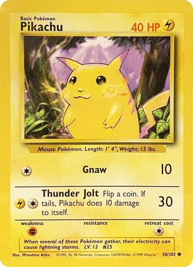Pokemon Base Set Common Pikachu #58 Pokemon Base Set Common Pikachu #58