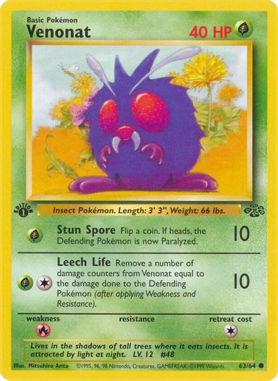 pokemon card venonat Over the Brick Pokmon Grass Colorless Stun Spore Flip a coin Vintage Original Pokmon Jungle Set