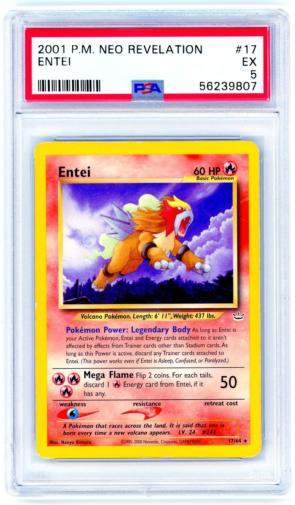 1995 entei pokemon card PSA (EX 5) Entei #17