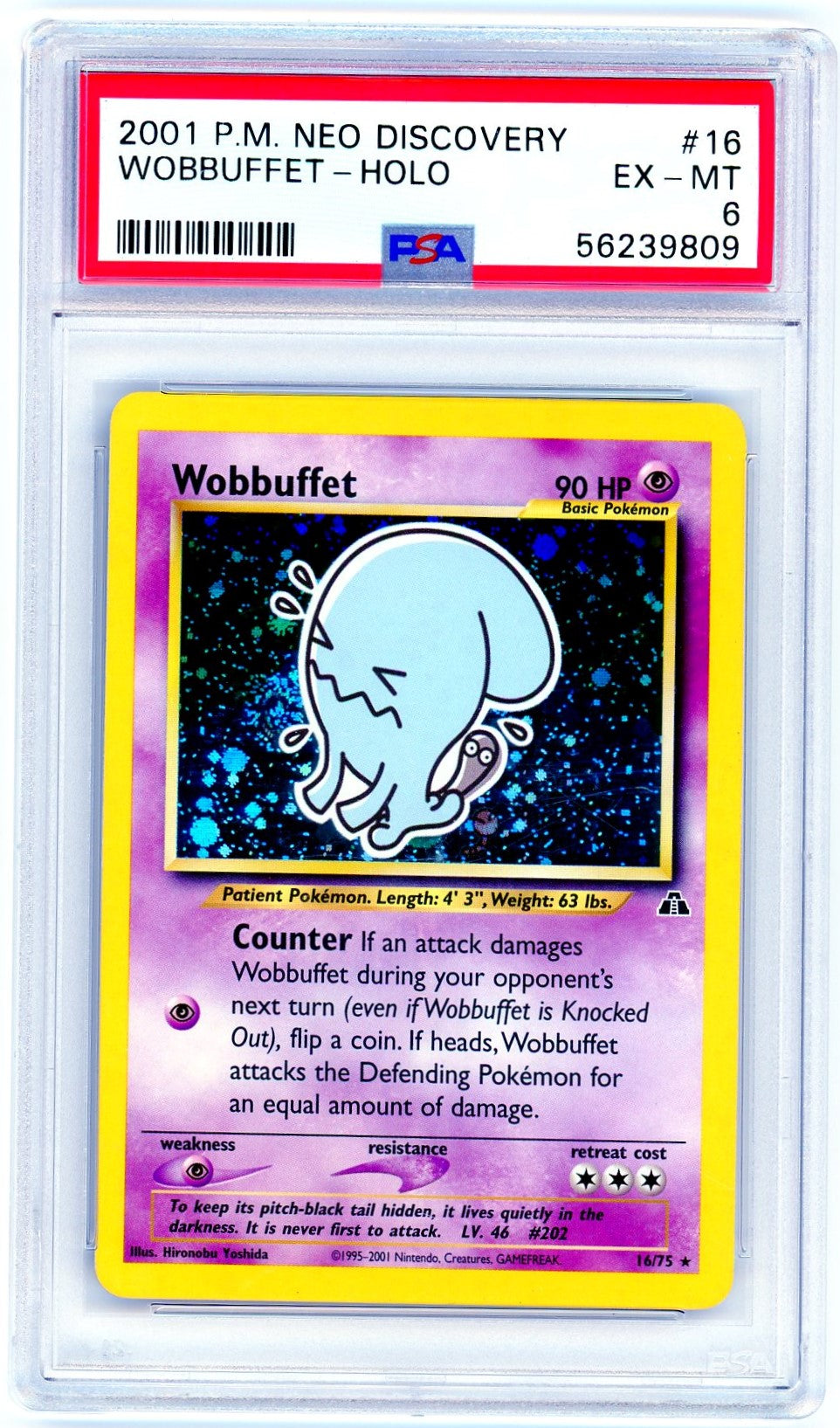 wobbuffet pokemon card PSA (EX-MT 6) Wobbuffet-Holo #16