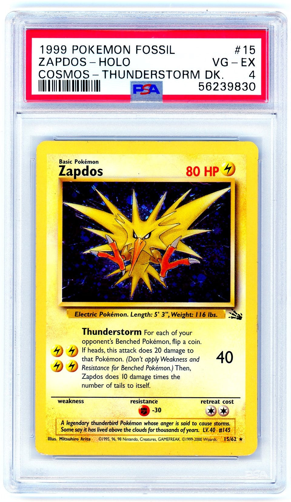 zapdos holographic pokemon card PSA (VG-EX 4) Zapdos-Holo #15