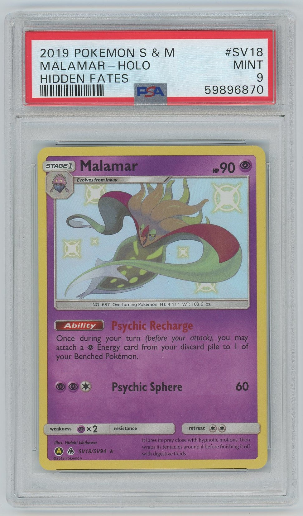pokemon card malamar PSA (MINT 9) Malamar-holo #Sv18