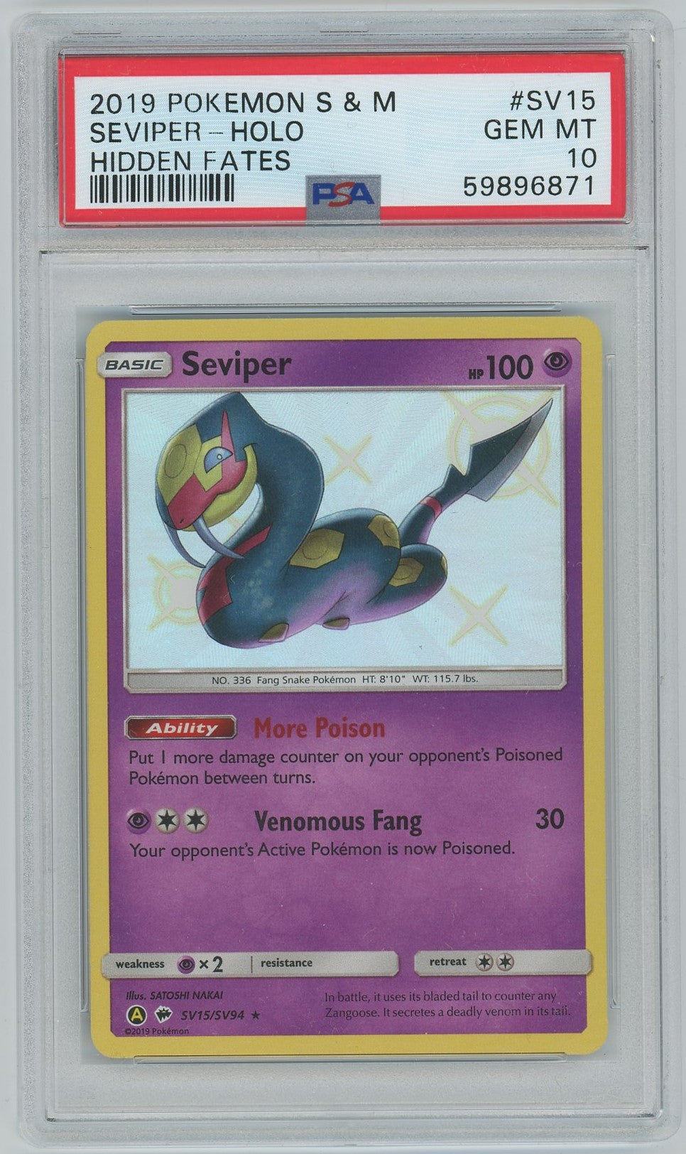 PSA (Gem MT 10) Seviper-holo #Sv15 - Pokemon Sun & Moon Hidden Fates ( Pokemon Plug PSA (Gem MT 10) Seviper-holo #Sv15 - Pokemon Sun & Moon Hidden Fates ( Pokemon Plug