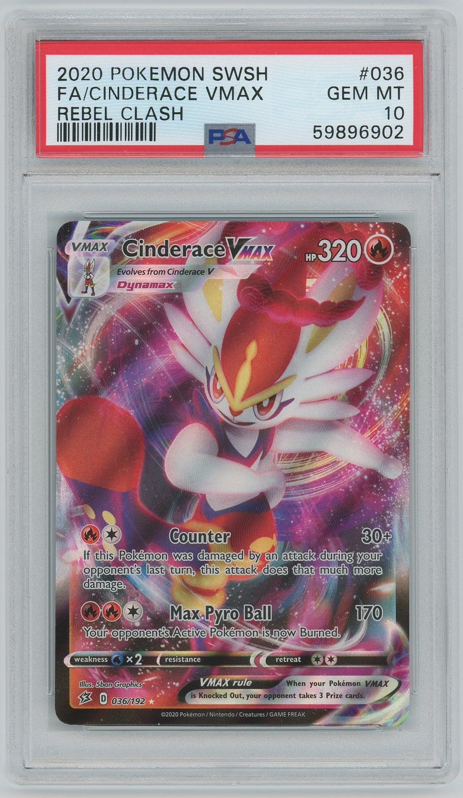 cinderace vmax pokemon card PSA (Gem MT 10) Fa/cinderace Vmax #036