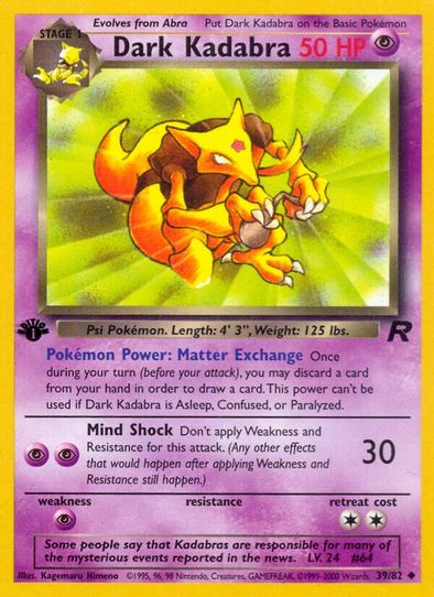 1995 dark kadabra pokemon card value Vintage Trading Game 1999 39/82 | Team Rocket Returns | Rare NON-HOLO |pokemon WOTC - Used Played With Remove all damage counters from Kadabra Dark Kadabra - Team Rocket
