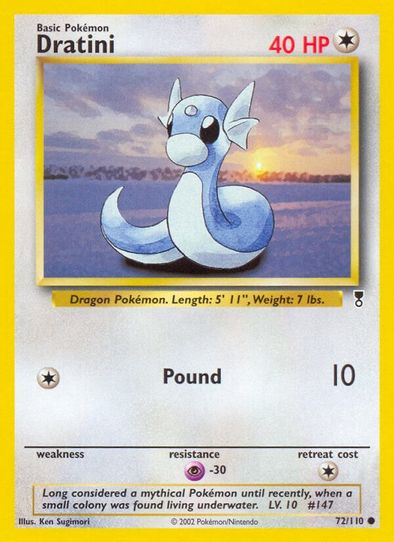 what pokemon set has 72 cards Vintage 2002 Nintendo Pokemon Legendary Collection Dratini #72 Trading Game Card PSA Graded MINT 9 Rare