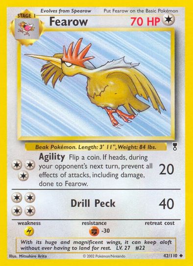 pokemon fearow card #22 Colorless Colorless Drill Peck (70) Weakness Lightning 2 Resistance Fighting Pokemon - Fearow 022/165 -