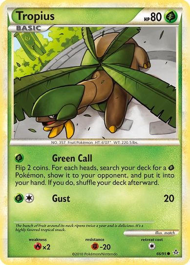 pokemon tropius card 12/108 reverse holo Pokmon - Comes Tropic Breeze Move all Energy from this Pokemon 1 of your Benched Pokemon 130 Tropius (CEC 12) Cosmic Eclipse