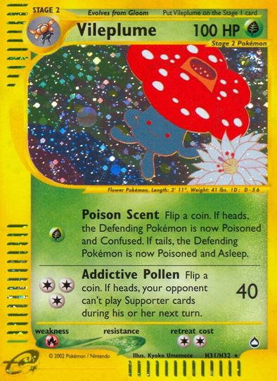 pokemon vileplume card 045/165 - Gloom Oddish - Pokemon 151 they cant play any Supporter cards from their hand 1998 Pokemon Japanese Gym 45