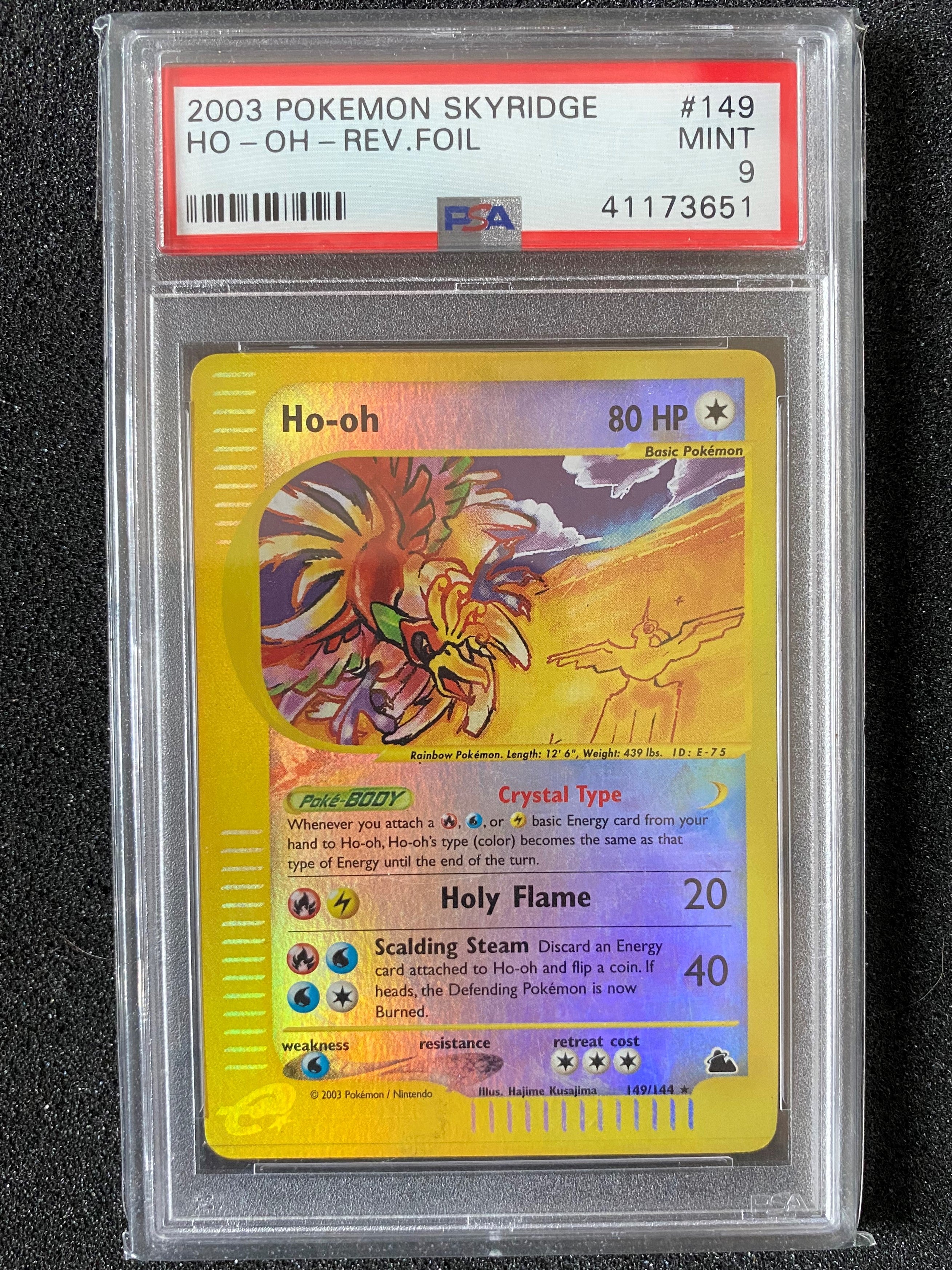 PSA 9 MINT - Crystal Ho-oh 149/144 (Secret Rare) Reverse Holo - 2003 W Pokemon Plug PSA 9 MINT - Crystal Ho-oh 149/144 (Secret Rare) Reverse Holo - 2003 W Pokemon Plug