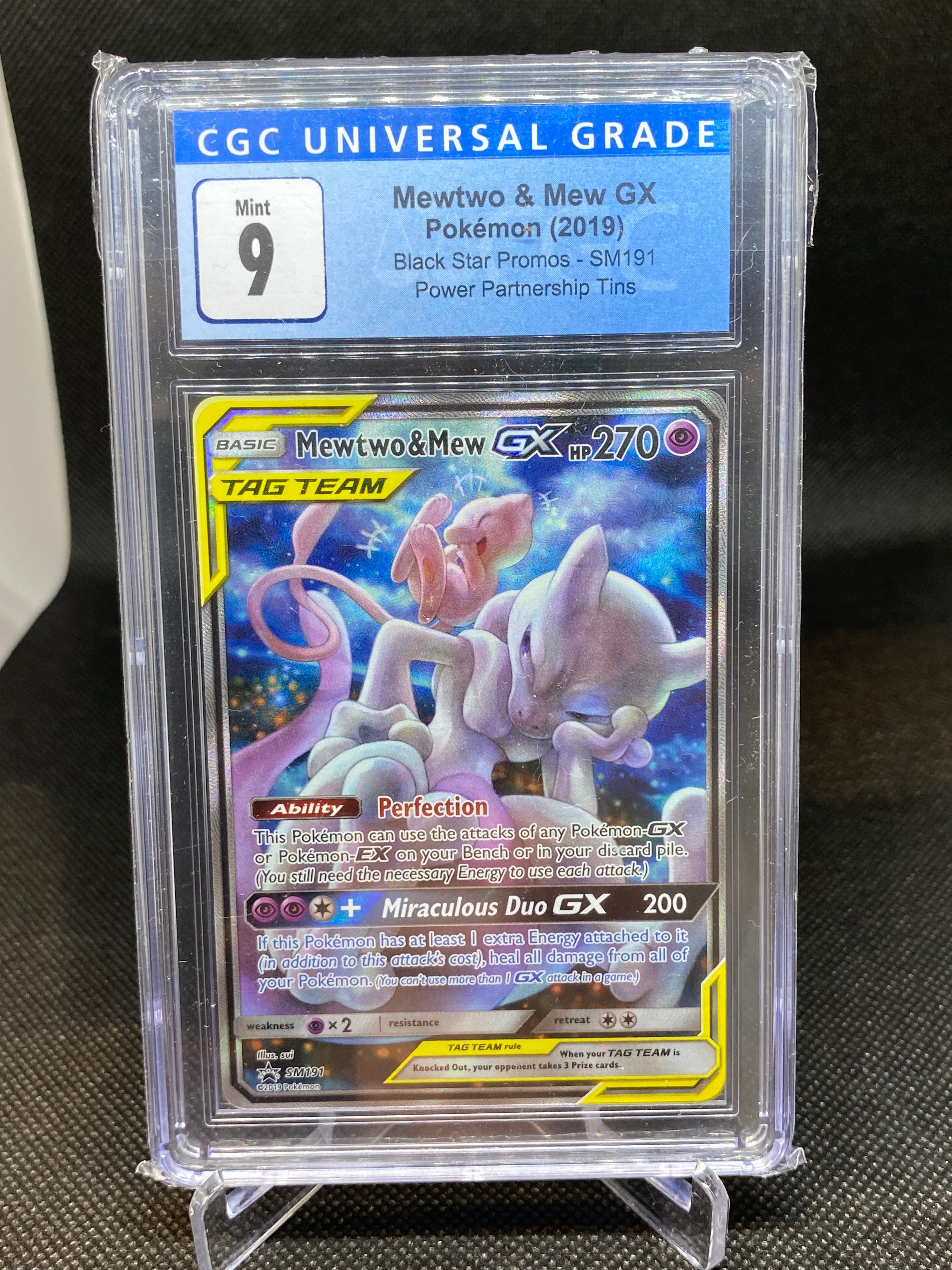 CGC 9 MINT Mewtwo & Mew GX SM191 - Power Partnership Tins 2019 Pokemon Plug CGC 9 MINT Mewtwo & Mew GX SM191 - Power Partnership Tins 2019 Pokemon Plug