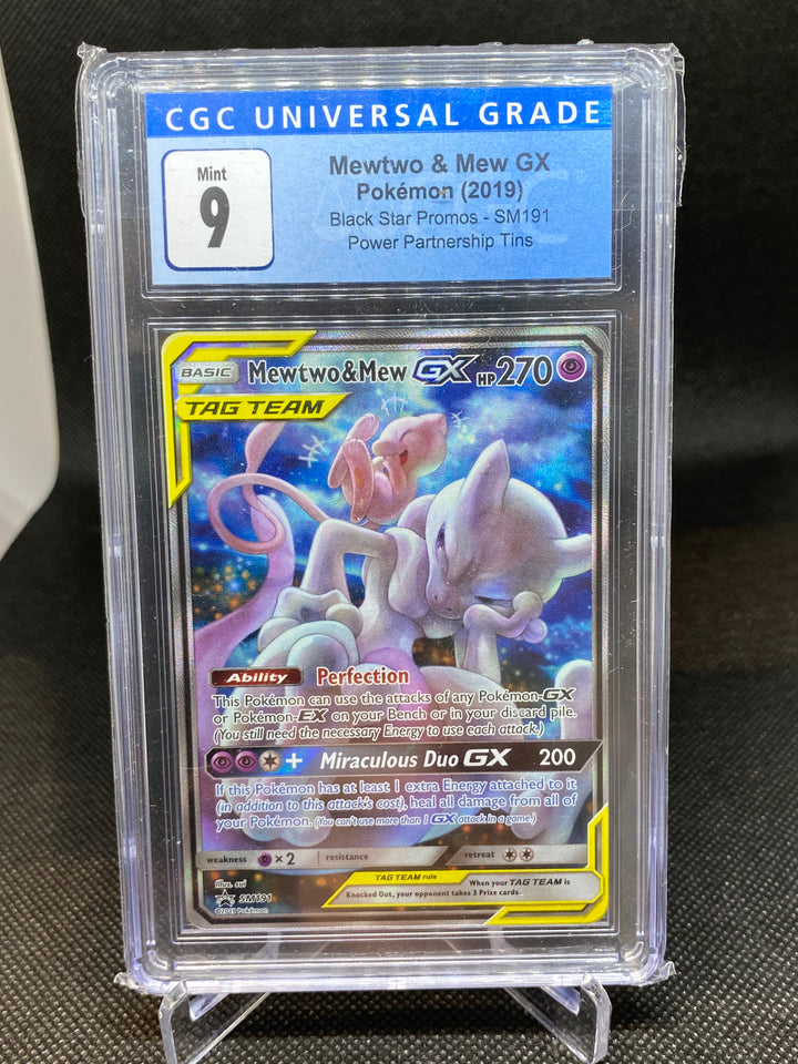 CGC 9 MINT Mewtwo & Mew GX SM191 - Power Partnership Tins 2019