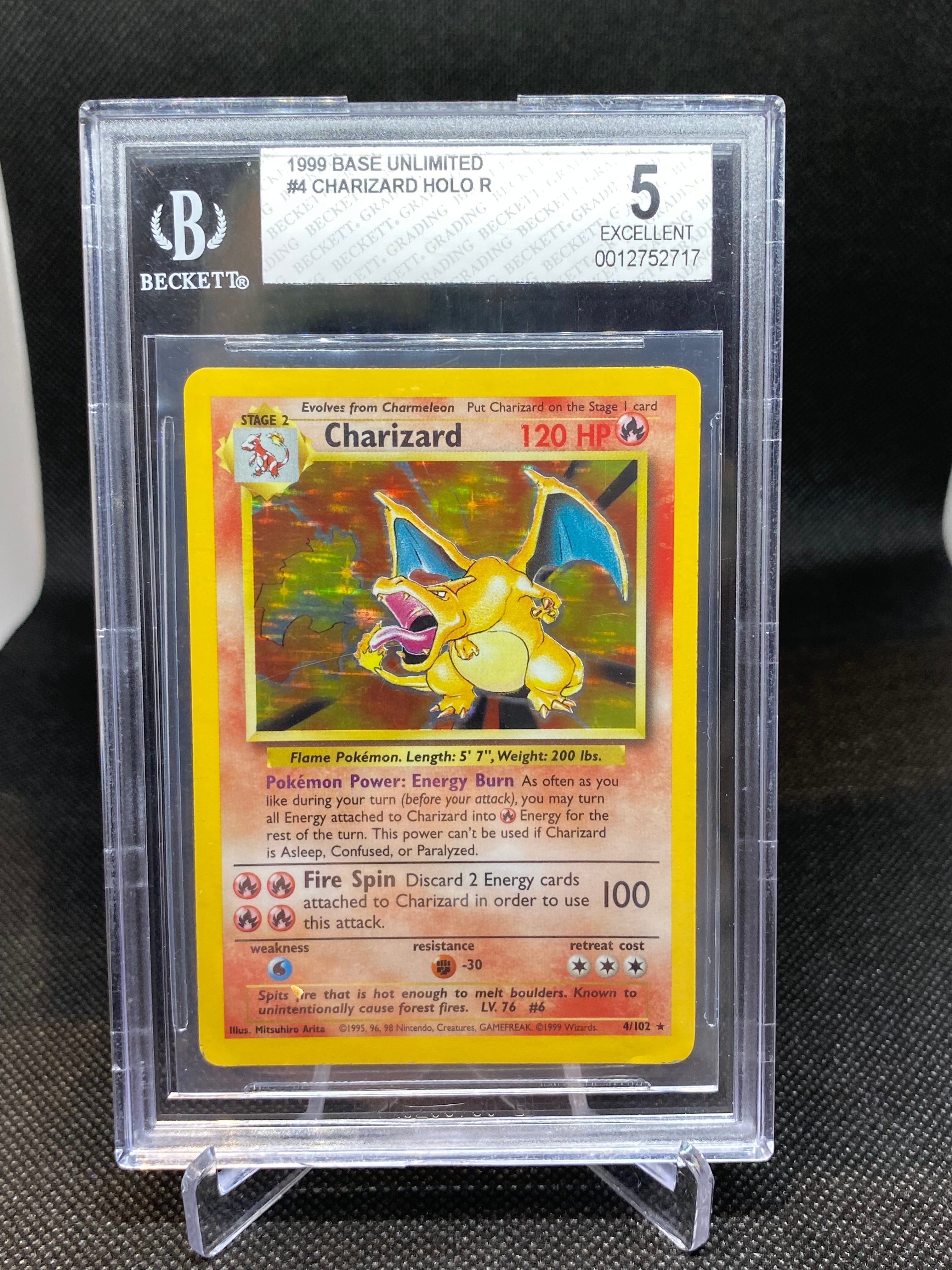 BGS 5 Excellent Charizard 4/102 - Base Set 1999 Pokemon Plug BGS 5 Excellent Charizard 4/102 - Base Set 1999 Pokemon Plug