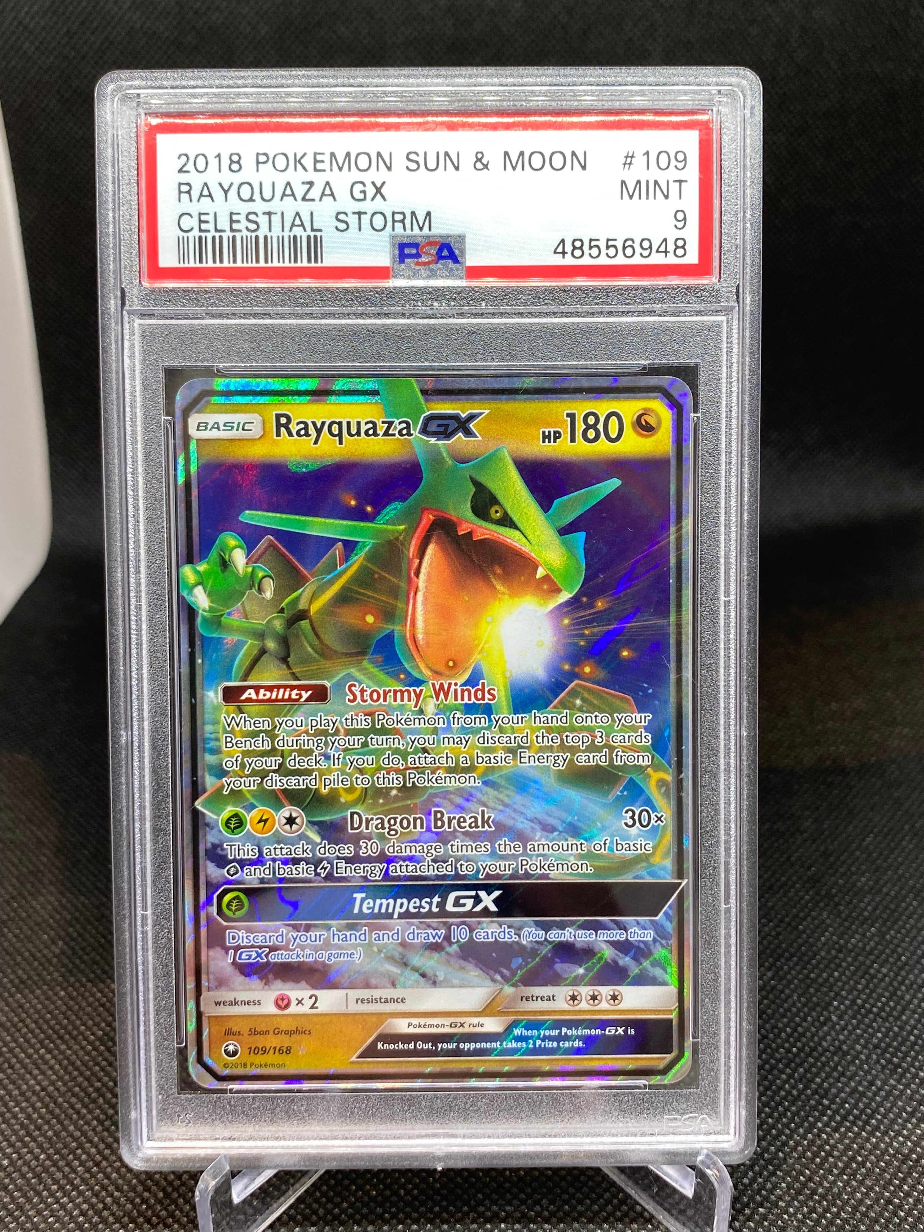 PSA 9 MINT Rayquaza GX 109/168 - Celestial Storm 2018 Pokemon Plug PSA 9 MINT Rayquaza GX 109/168 - Celestial Storm 2018 Pokemon Plug