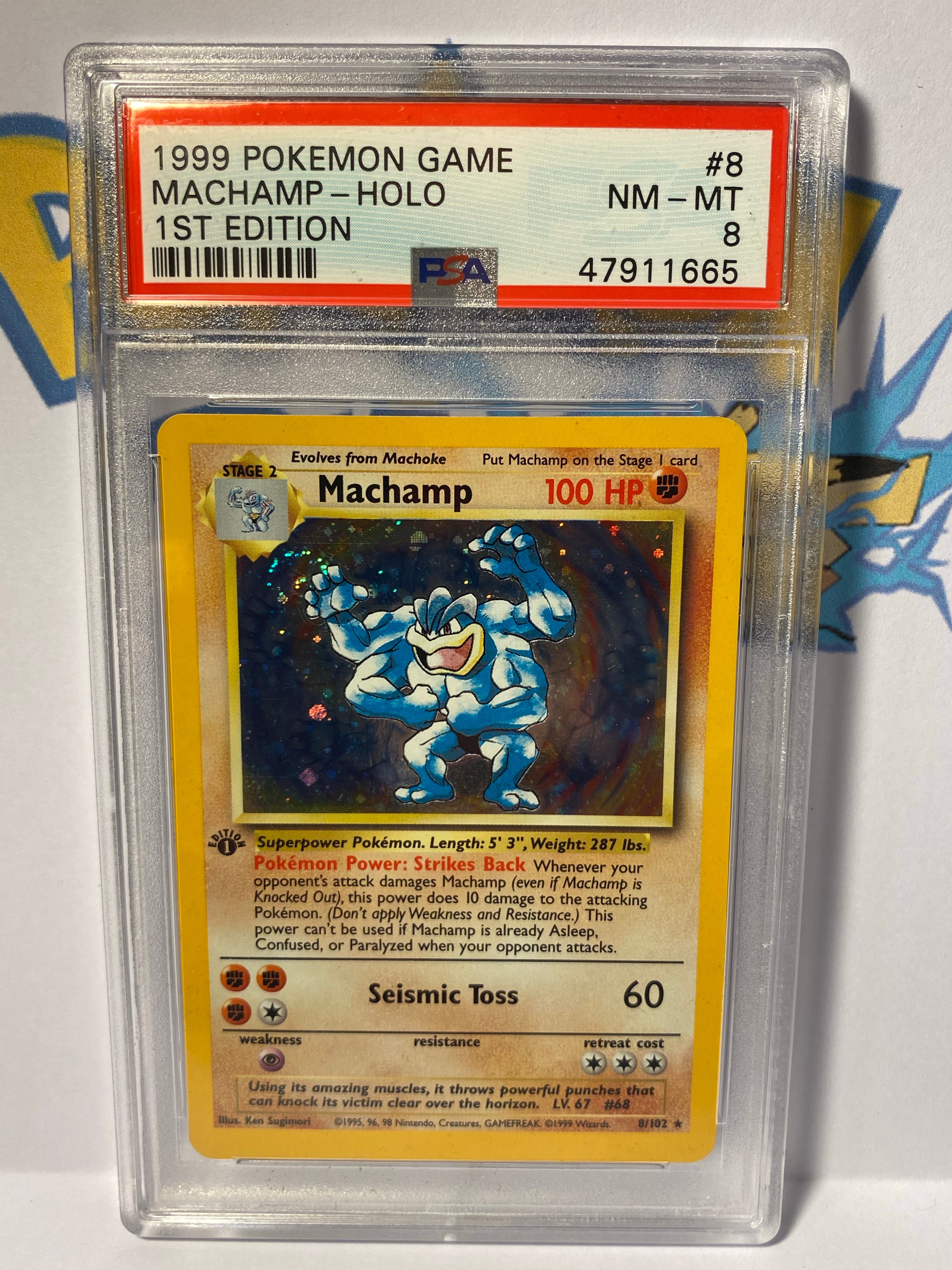 PSA 8 NM-MT Machamp (First Edition UNL) 8/102 - Base Set 1999 Pokemon Plug PSA 8 NM-MT Machamp (First Edition UNL) 8/102 - Base Set 1999 Pokemon Plug