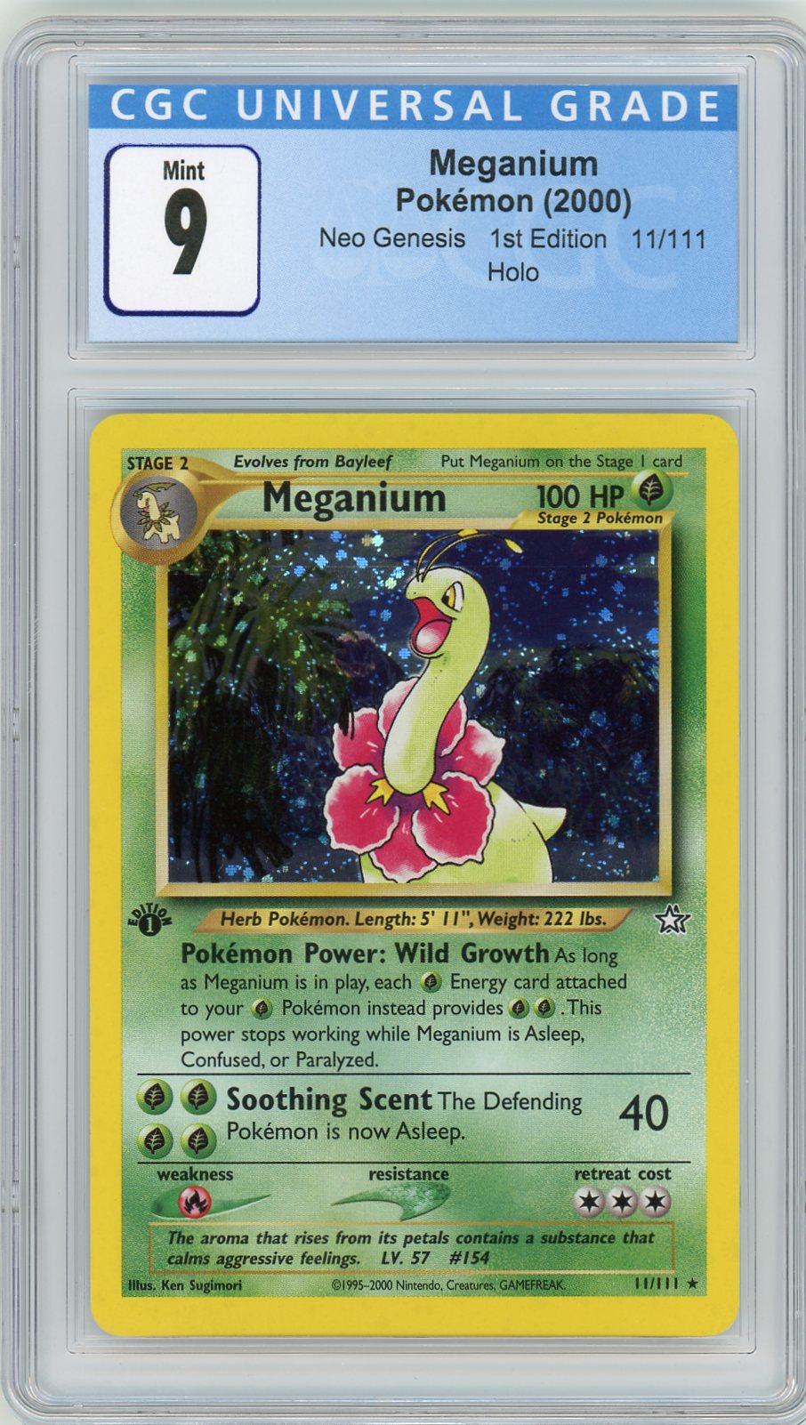 CGC 9 MINT Meganium (1st Edition) 11/111 - Neo Genesis 2001 Pokemon Plug CGC 9 MINT Meganium (1st Edition) 11/111 - Neo Genesis 2001 Pokemon Plug