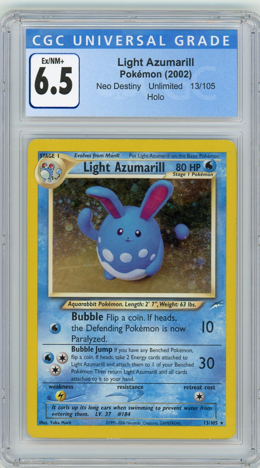 CGC 6.5 Ex/NM+ Light Azumarill 13/105 (Holo) - Neo Destiny 2002 Pokemon Plug CGC 6.5 Ex/NM+ Light Azumarill 13/105 (Holo) - Neo Destiny 2002 Pokemon Plug
