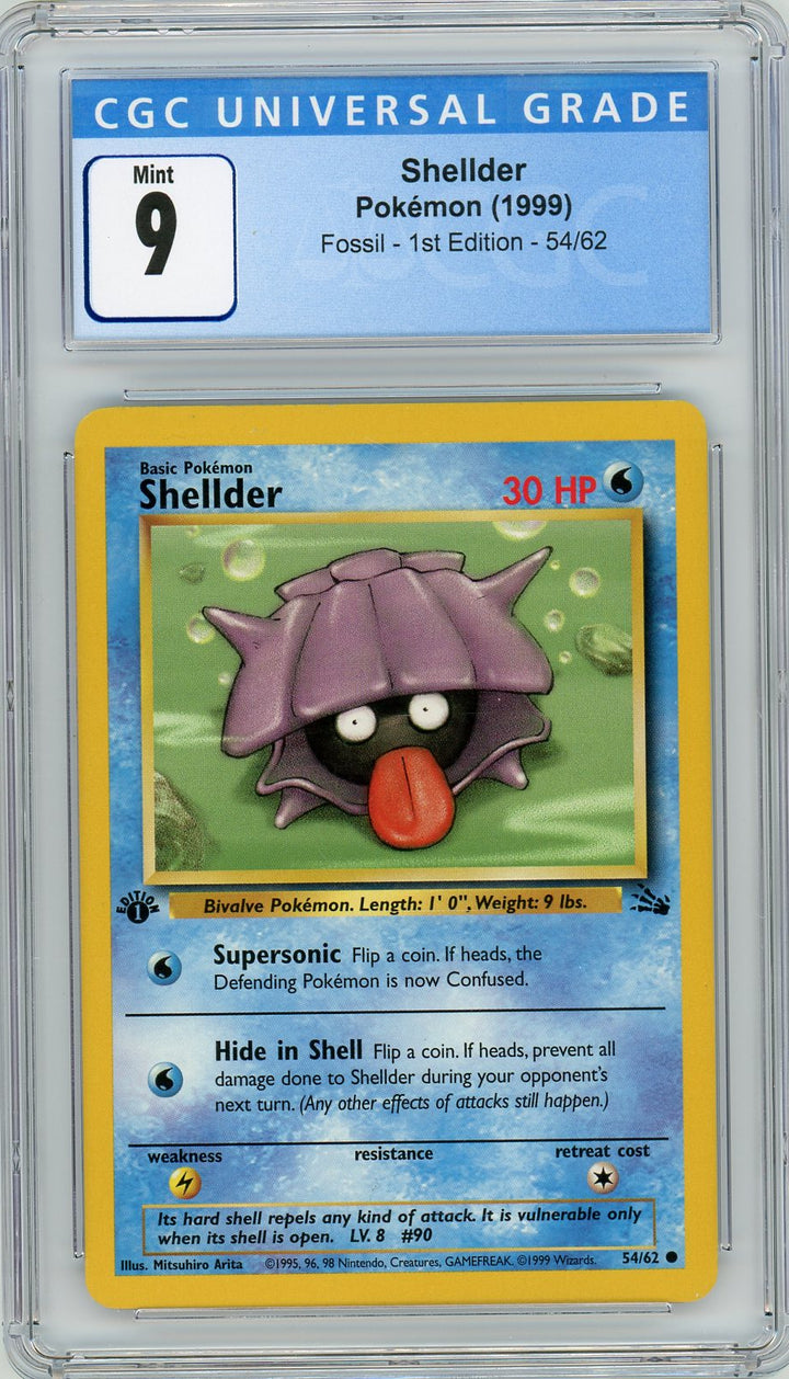 CGC 9 MINT Shellder 54/62 - 1st Edition Fossil 1999