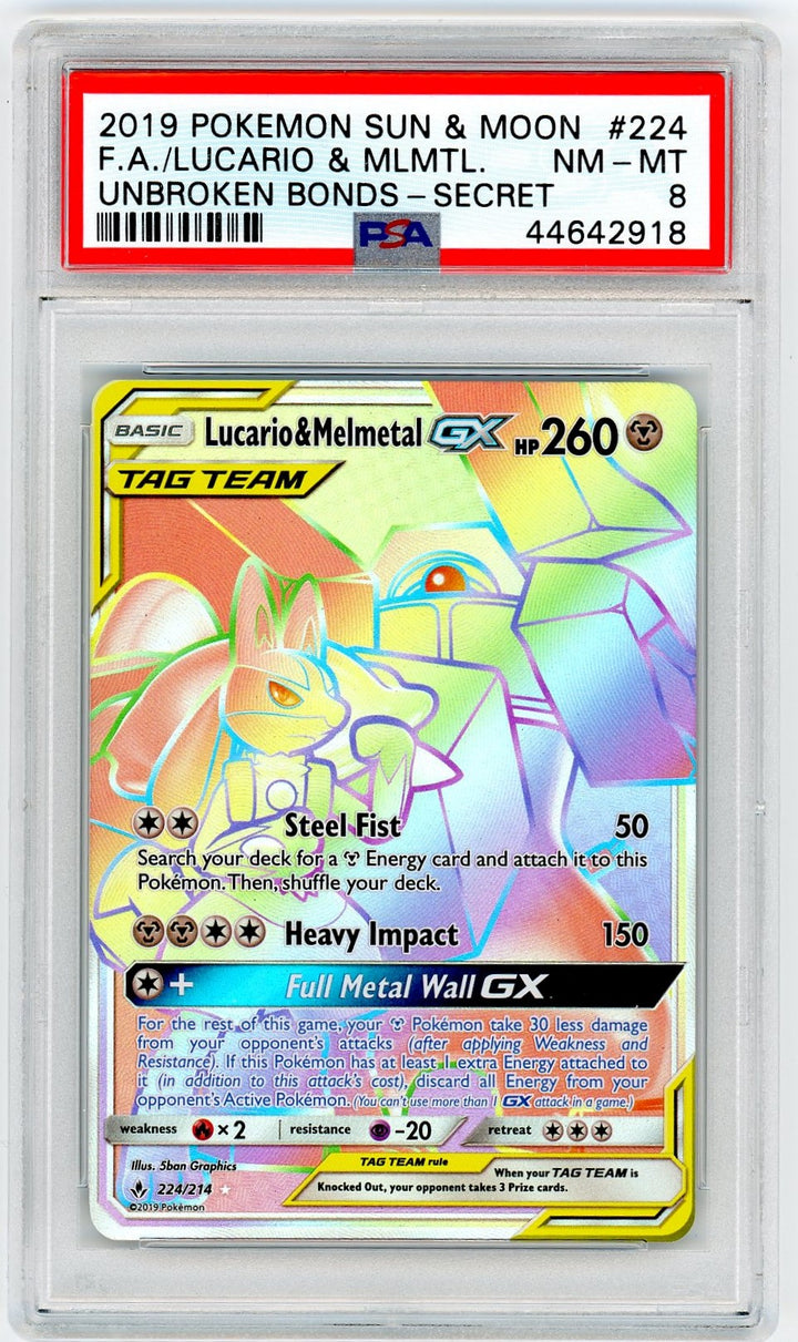 PSA 8 NM-MT Lucarion & Melmetal GX 224/214 - Unbroken Bonds 2019